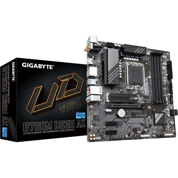 مذر بورد  GIGABYTE B760M DS3H AX DDR5 مزودة بتقنية Wi-Fi 6E – مقبس LGA 1700