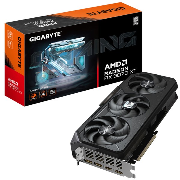 GRAPHIC CARD GIGABYTE AMD Radeon RX 9070 XT 16GB ,WINDFORCE Triple-Fan ,PCI Express 5.0 ,Silent / Performance. - Black