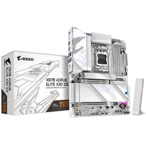 لوحة ام احترافية GIGABYTE X870 AORUS ELITE X3D ICE، تدعم ذاكرة DDR5، وتحتوي على منفذ PCIe 5.0 x16، وتقنية WiFi 7، ومنفذ USB4 Type-C، وتعمل بمقبس AM5