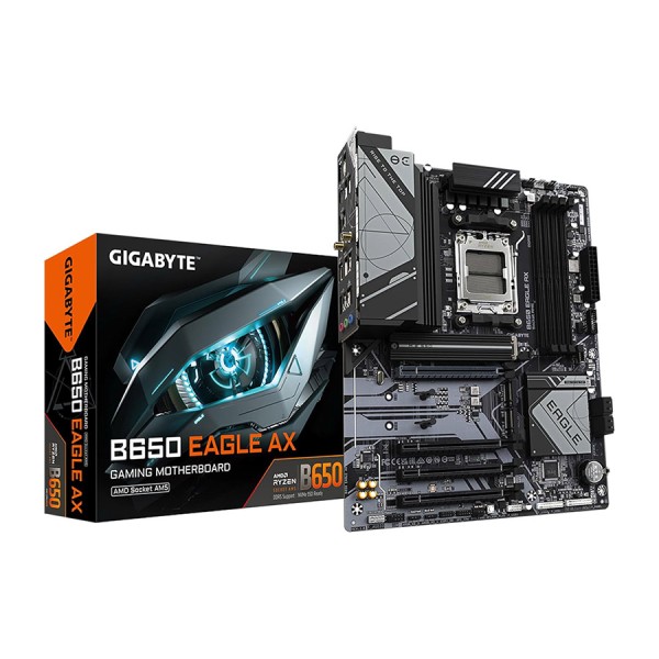 لوحة أم GIGABYTE B650 EAGLE AX، تدعم معالجات AMD Ryzen™ بمنفذ AM5، عامل الشكل ATX، مزودة بشبكة Wi-Fi 6E مدمجة – اسود