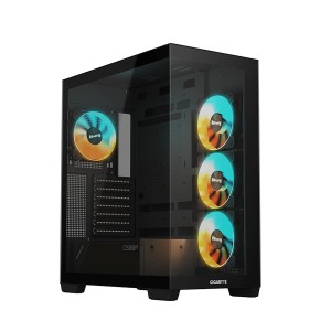 صندوق احترافي GIGABYTE Panoramic STEALTH , مقاس ATX, متوافق مع لوحات الأم ATX وMicro-ATX وMini-ITX, دعم منفذ 1× USB Type‑C امامي - أسود