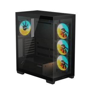 صندوق احترافي GIGABYTE Panoramic STEALTH , مقاس ATX, متوافق مع لوحات الأم ATX وMicro-ATX وMini-ITX, دعم منفذ 1× USB Type‑C امامي - أسود