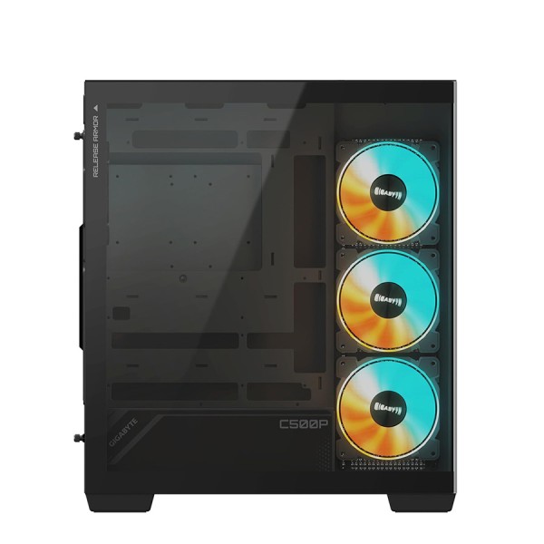 صندوق احترافي GIGABYTE Panoramic STEALTH , مقاس ATX, متوافق مع لوحات الأم ATX وMicro-ATX وMini-ITX, دعم منفذ 1× USB Type‑C امامي - أسود