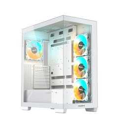 صندوق احترافي GIGABYTE Panoramic STEALTH ICE, مقاس ATX, متوافق مع لوحات الأم ATX وMicro-ATX وMini-ITX, دعم منفذ 1× USB Type‑C امامي - أبيض 