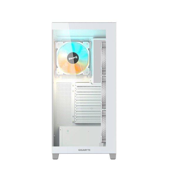 صندوق احترافي GIGABYTE Panoramic STEALTH ICE, مقاس ATX, متوافق مع لوحات الأم ATX وMicro-ATX وMini-ITX, دعم منفذ 1× USB Type‑C امامي - أبيض