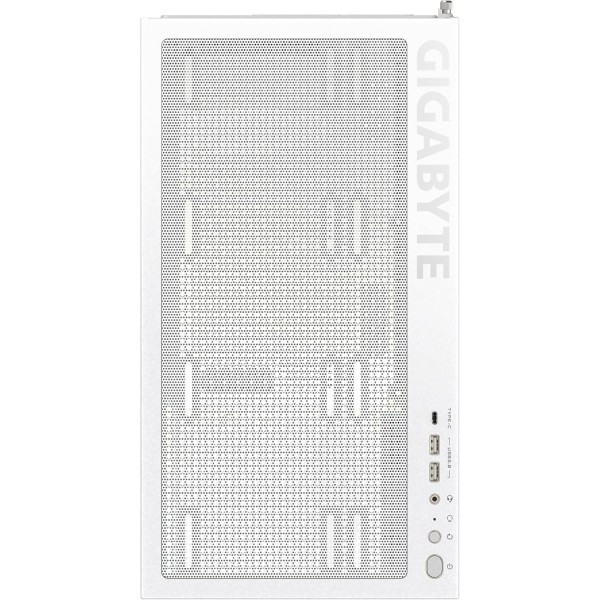 صندوق احترافي GIGABYTE Panoramic STEALTH ICE, مقاس ATX, متوافق مع لوحات الأم ATX وMicro-ATX وMini-ITX, دعم منفذ 1× USB Type‑C امامي - أبيض