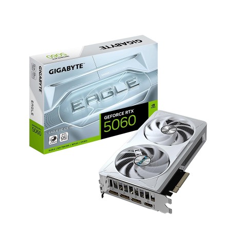 GIGABYTE GeForce RTX 5060 EAGLE OC ICE Graphics Card, 8GB GDDR7 28-Bit Memory Speed, 2550MHz Boost Clock, 28 Gbps Memory Clock, 3840 CUDA Cores | GV-N5060EAGLEOC -ICE-8GD GIGABYTE GeForce RTX 5060 EAGLE OC ICE Graphics Card, 8GB GDDR7 28-Bit Memory Speed, 2550MHz Boost Clock, 28 Gbps Memory Clock, 3840 CUDA Cores | GV-N5060EAGLEOC -ICE-8GD