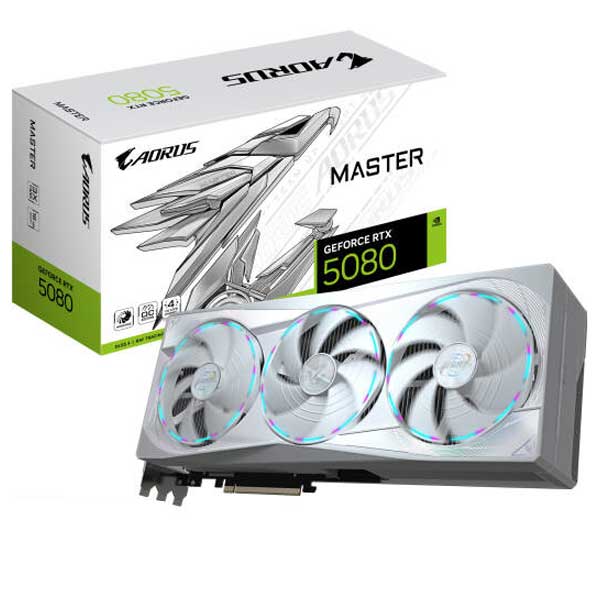 كرت شاشة AORUS MASTER ICE GeForce RTX 5080 16GB OC – GDDR7 – تبريد بثلاث مراوح - ابيض كرت شاشة AORUS MASTER ICE GeForce RTX 5080 16GB OC – GDDR7 – تبريد بثلاث مراوح - ابيض