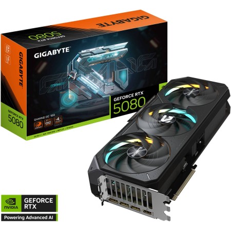 كرت شاشة GIGABYTE RTX 5080 GAMING OC, ب 16GB GDDR7, نظام تبريد بثلاثة مراوح , PCI Express 5.0, دعم تقنيات DLSS 4 والذكاء الاصطناعي - أسود