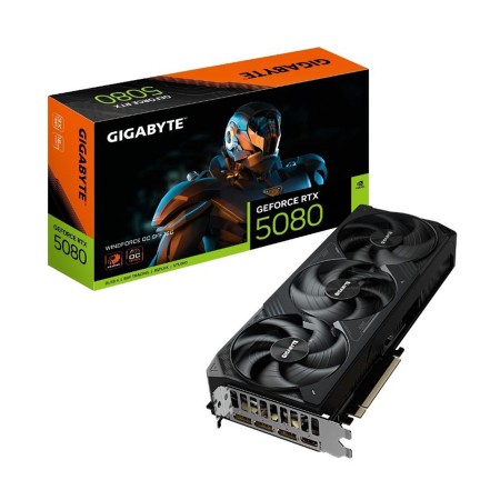 كرت شاشة احترافي RTX 5080 WINDFORCE SFF, ذاكرة 16GB GDDR7, تبريد ثلاثي المراوح, اصدار مكسور السرعة OC, يدعم تقنيات  Ray Tracing وDLSS 4 وNVIDIA Reflex - أسود