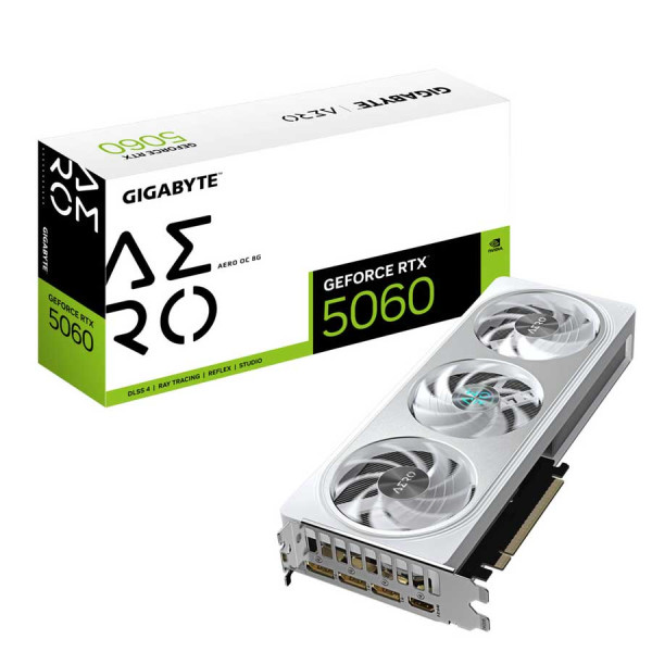 GIGABYTE AERO Nvidia GeForce RTX 5060 8GB OC (3XFAN) - GDDR7 - White GIGABYTE AERO Nvidia GeForce RTX 5060 8GB OC (3XFAN) - GDDR7 - White