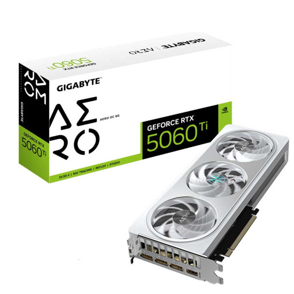 GIGABYTE AERO Nvidia GeForce RTX 5060Ti 8GB OC (3XFAN) - GDDR7 - White GIGABYTE AERO Nvidia GeForce RTX 5060Ti 8GB OC (3XFAN) - GDDR7 - White