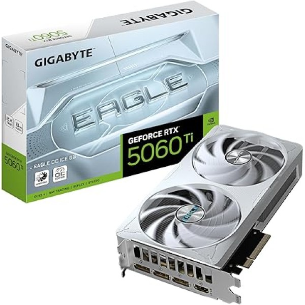 كرت شاشة جيجابايت إيغل جيفورس RTX 5060Ti بسعة 8GB OC | GDDR7 مع تبريد [2xFANS] - الأبيض