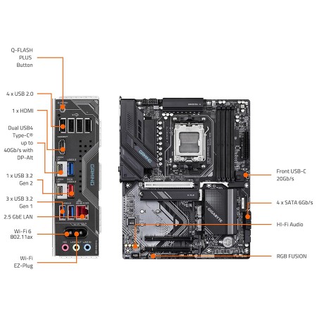 Motherboard GIGABYTE X870 GAMING WIFI 6, ATX Form Factor, 4x DIMMS DDR5 , PCIe 5.0 x16, WIFI 6, BT5.3, AM5, AMD EXPO