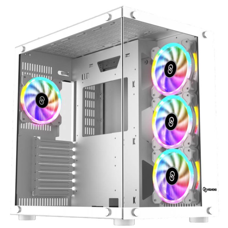 HIGHEND COVID 55 TEMPER GLASS 7X RGB FANS MID TOWER CASE-WHITE