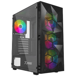 صندوق كمبيوتر للألعاب HOOK  – ميد تور بزجاج مقوى و4 مراوح RGB – أسود