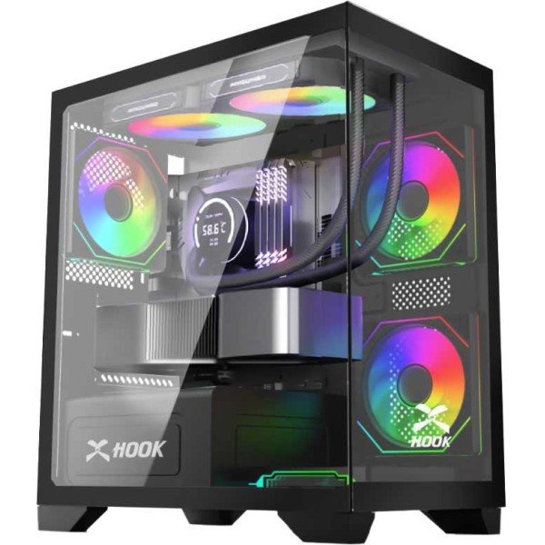 صندوق كمبيوتر للألعاب HOOK BOLT – ميد تور بزجاج مقوى و4 مراوح RGB – أسود صندوق كمبيوتر للألعاب HOOK BOLT – ميد تور بزجاج مقوى و4 مراوح RGB – أسود