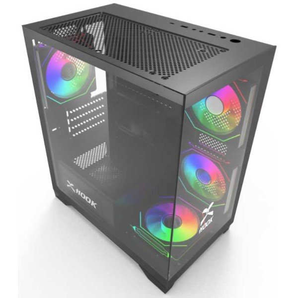 صندوق كمبيوتر للألعاب HOOK BOLT – ميد تور بزجاج مقوى و4 مراوح RGB – أسود صندوق كمبيوتر للألعاب HOOK BOLT – ميد تور بزجاج مقوى و4 مراوح RGB – أسود