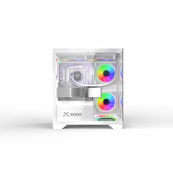 صندوق كمبيوتر للألعاب HOOK BOLT – ميد تور بزجاج مقوى و4 مراوح RGB – أبيض صندوق كمبيوتر للألعاب HOOK BOLT – ميد تور بزجاج مقوى و4 مراوح RGB – أبيض