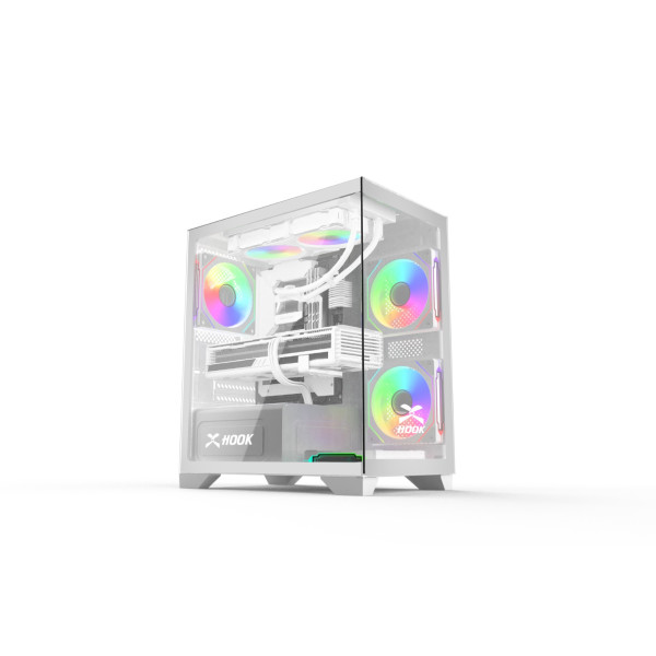 صندوق كمبيوتر للألعاب HOOK BOLT – ميد تور بزجاج مقوى و4 مراوح RGB – أبيض صندوق كمبيوتر للألعاب HOOK BOLT – ميد تور بزجاج مقوى و4 مراوح RGB – أبيض