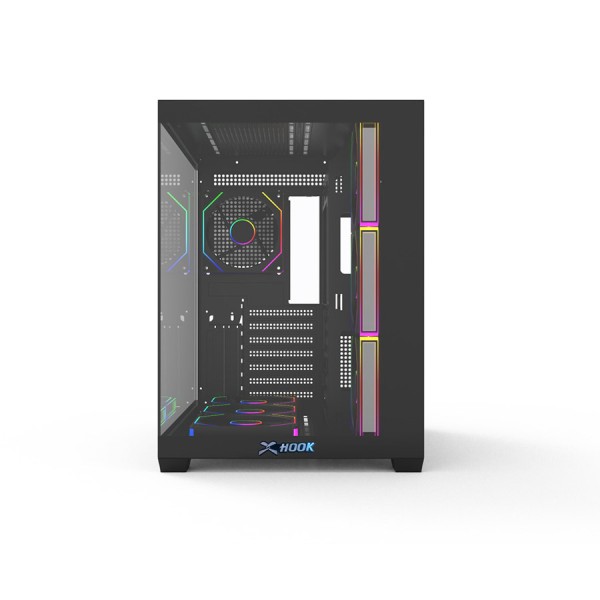 HOOK BLAZE ARGB,7 Pre-installed 120mm ARGB Fans, Tempered Glass Panels: Dual 2-side, Multi-Radiators Support - Black