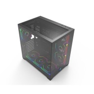 HOOK BLAZE ARGB,7 Pre-installed 120mm ARGB Fans, Tempered Glass Panels: Dual 2-side, Multi-Radiators Support - Black