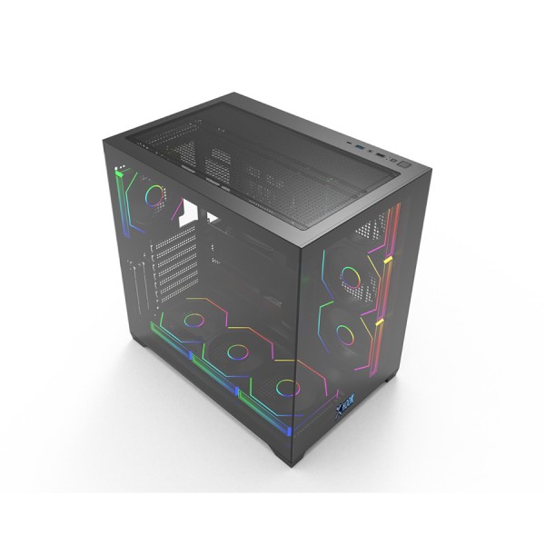 HOOK BLAZE ARGB,7 Pre-installed 120mm ARGB Fans, Tempered Glass Panels: Dual 2-side, Multi-Radiators Support - Black