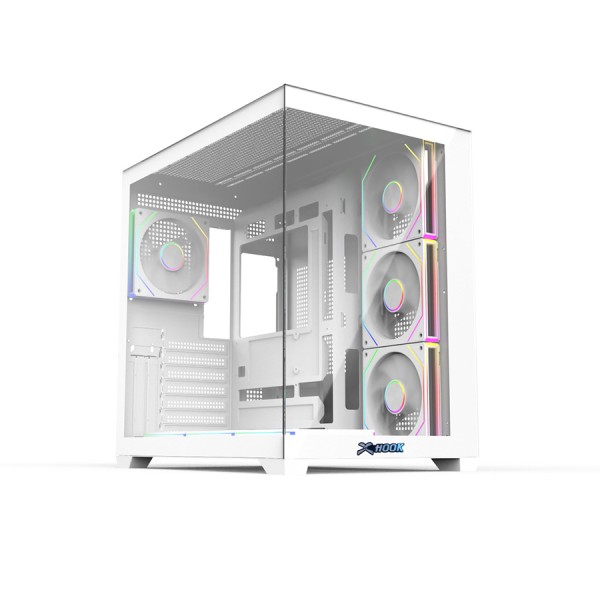 HOOK BLAZE ARGB,7 Pre-installed 120mm ARGB Fans, Tempered Glass Panels: Dual 2-side, Multi-Radiators Support - White