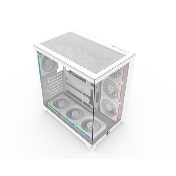 HOOK BLAZE ARGB,7 Pre-installed 120mm ARGB Fans, Tempered Glass Panels: Dual 2-side, Multi-Radiators Support - White