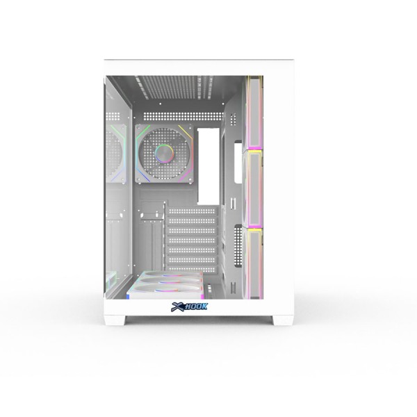 HOOK BLAZE ARGB,7 Pre-installed 120mm ARGB Fans, Tempered Glass Panels: Dual 2-side, Multi-Radiators Support - White