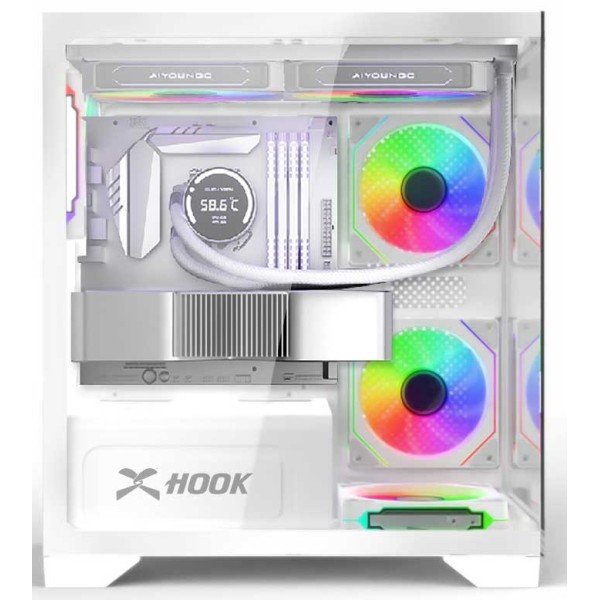 صندوق كمبيوتر للألعاب HOOK BOLT – ميد تور بزجاج مقوى و4 مراوح RGB – أبيض صندوق كمبيوتر للألعاب HOOK BOLT – ميد تور بزجاج مقوى و4 مراوح RGB – أبيض