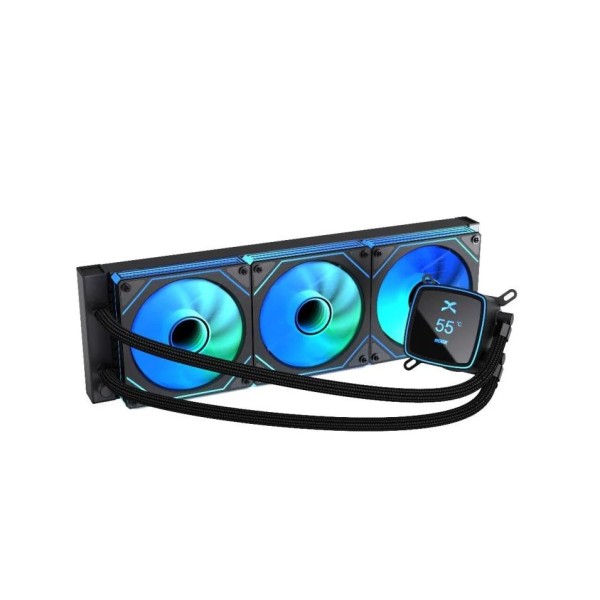 مبرد مائي احترافي HOOK Frost 360 ARGB, ريديتور 360 ملم مع 3 مراوح 120مم بإضاءة ARGB, شاشة LCD مدمجة بقياس 2.1 بوصة,  متوافق مع معالجات AMD وIntel - أسود