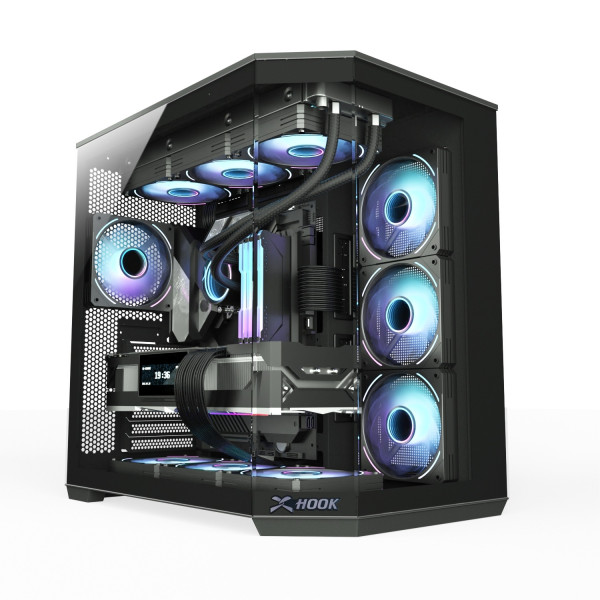 صندوق كمبيوتر للألعاب HOOK Thunder بواجهة زجاجية (ميد تاور) – مزود بـ 7 مراوح RGB - أسود صندوق كمبيوتر للألعاب HOOK Thunder بواجهة زجاجية (ميد تاور) – مزود بـ 7 مراوح RGB - أسود