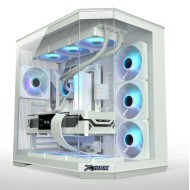 صندوق كمبيوتر  للألعاب HOOK Thunder بواجهة زجاجية (ميد تاور)  – مزود بـ 7 مراوح RGB - أبيض