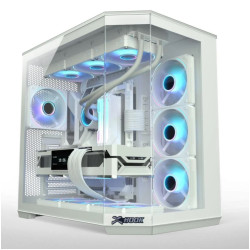 صندوق كمبيوتر  للألعاب HOOK Thunder بواجهة زجاجية (ميد تاور)  – مزود بـ 7 مراوح RGB - أبيض