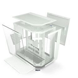 صندوق كمبيوتر  للألعاب HOOK Thunder بواجهة زجاجية (ميد تاور)  – مزود بـ 7 مراوح RGB - أبيض