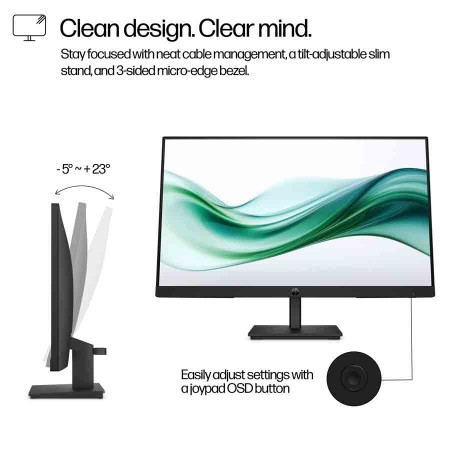 شاشة HP مكتبية عملية مقاس 24" - دقة FHD - لوحة VA - تباين عالٍ 3000:1 - تردد 100Hz - موفرة للطاقة شاشة HP مكتبية عملية مقاس 24" - دقة FHD - لوحة VA - تباين عالٍ 3000:1 - تردد 100Hz - موفرة للطاقة