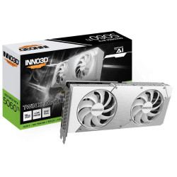 كرت شاشة احترافي INNO3D GeForce RTX 5060 Ti TWIN X2, ذاكرة 16GB GDDR7, تبريد مزدوج المراوح, اصدار مكسور السرعة OC, يدعم تقنيات Ray Tracing وDLSS 4- أبيض