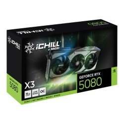كرت شاشة INNO3D GeForce RTX 5080 iCHILL X3 V2, ذاكرة 16 جيجابايت GDDR7, مع 3 مراوح, اصدار مكسور السرعة - أسود 