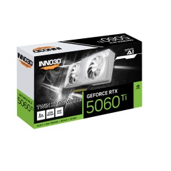 كرت شاشة INNO3D Twin X2 OC RTX 5060 Ti 8GB, ذاكرة 8GB GDDR7, ظام تبريد مزدوج المراوح, اصدار OC مكسور السرعة, واجهة PCIe 5.0 - أبيض 