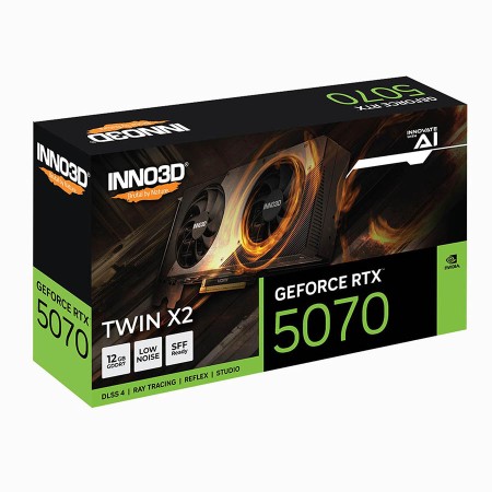 Inno3D GeForce RTX 5070 TWIN X2 12GB Graphics Card, GDDR7 192-Bit Memory, 2325 MHz Base Clock, 28 Gbps Memory Clock, 6144 CUDA Cores | N50702-12D7-195064N
