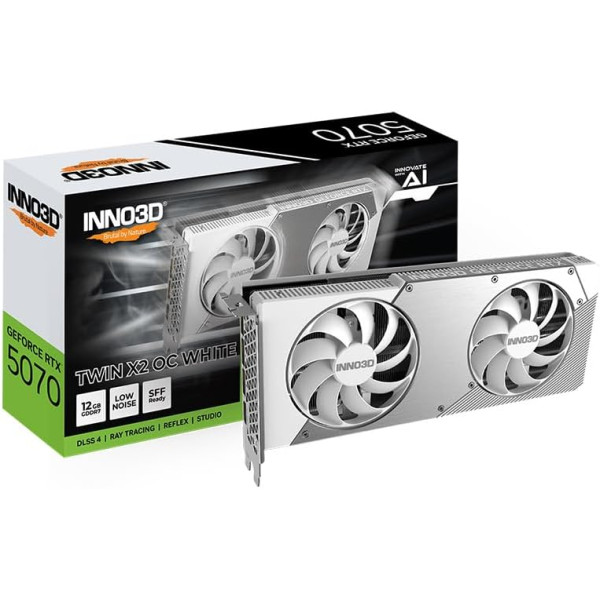 كرت شاشة INNO3D GeForce RTX 5070 Twin X2 OC سعة 12GB GDDR7 للألعاب - أبيض كرت شاشة INNO3D GeForce RTX 5070 Twin X2 OC سعة 12GB GDDR7 للألعاب - أبيض