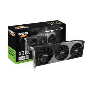 كرت شاشة INNO3D RTX 5070 12GB, ذاكرة 12GB GDDR7, نظام تبريد 3 مراوح, اصدر مكسور السرعة مصنعيا OC, دعم تقنيات NVIDIA مثل Ray Tracing و DLSS4 - أسود كرت شاشة INNO3D RTX 5070 12GB, ذاكرة 12GB GDDR7, نظام تبريد 3 مراوح, اصدر مكسور السرعة مصنعيا OC, دعم تقنيات NVIDIA مثل Ray Tracing و DLSS4 - أسود