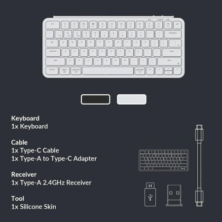 لوحة مفاتيح لاسلكية Keychron B1 Pro, اتصال متعدد عبر Bluetooth 5.2 و 2.4GHz وUSB-C,  بطارية بسعة 800mAh, تصميم 75% مضغوط - رمادي داكن