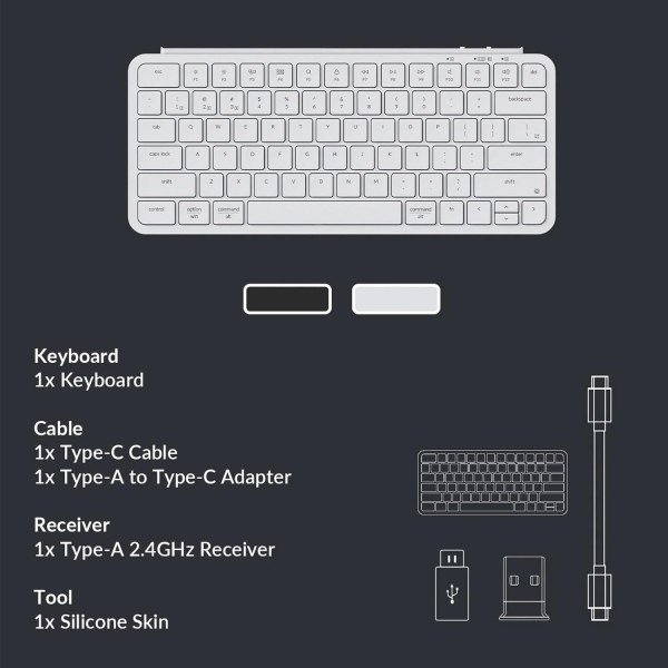لوحة مفاتيح لاسلكية Keychron B1 Pro, اتصال متعدد عبر Bluetooth 5.2 و 2.4GHz وUSB-C,  بطارية بسعة 800mAh, تصميم 75% مضغوط - عاجي أبيض