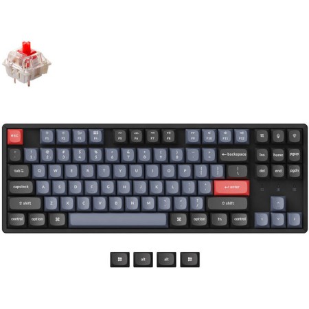لوحة مفاتيح لاسلكية Keychron K8 Pro,  تصميم TKL بنسبة 80%, مفاتيح Gateron G Pro Red, سرعة استجابة إلى 1000Hz, إضاءة RGB - أسود