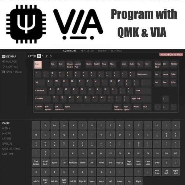 Keychron K8 Pro, TKL 80% layout, Gateron G Pro Red linear switches, QMK/VIA support, RGB backlight - BLACK Keychron K8 Pro, TKL 80% layout, Gateron G Pro Red linear switches, QMK/VIA support, RGB backlight - BLACK