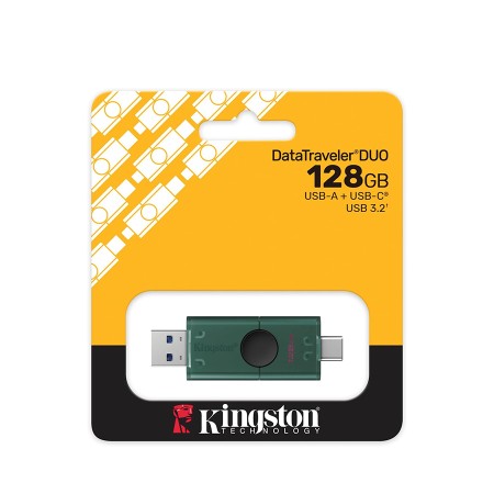 KINGSTON DataTraveler DUO USB flash drive, 128GB, Dual connectors USB-A and USB-C, Plug-and-play - Black/Green KINGSTON DataTraveler DUO USB flash drive, 128GB, Dual connectors USB-A and USB-C, Plug-and-play - Black/Green