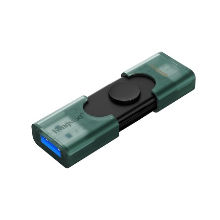 KINGSTON DataTraveler DUO USB flash drive, 128GB, Dual connectors USB-A and USB-C, Plug-and-play - Black/Green KINGSTON DataTraveler DUO USB flash drive, 128GB, Dual connectors USB-A and USB-C, Plug-and-play - Black/Green