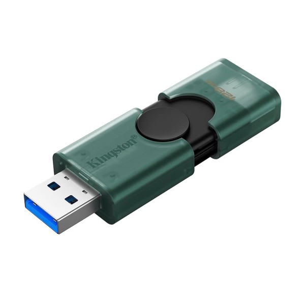وحدة تخزين KINGSTON DataTraveler DUO ,USB, سعة 128GB,  ذاكرة USB مدمجة ومرنة لنقل البيانات, واجه توصيل مزدوجة USB-A و USB-C, دعم التشغيل الفوري - أسود/أحضر